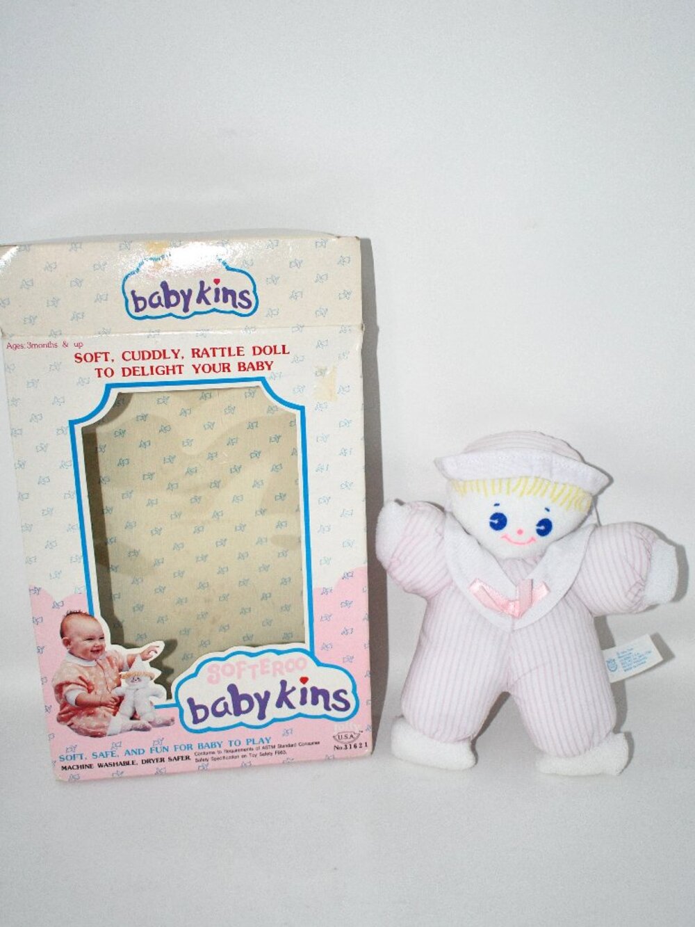Vintage Jolly USA Softeroo Baby'kins Soft Cuddly Rattle Doll #31621 NIB Descrip